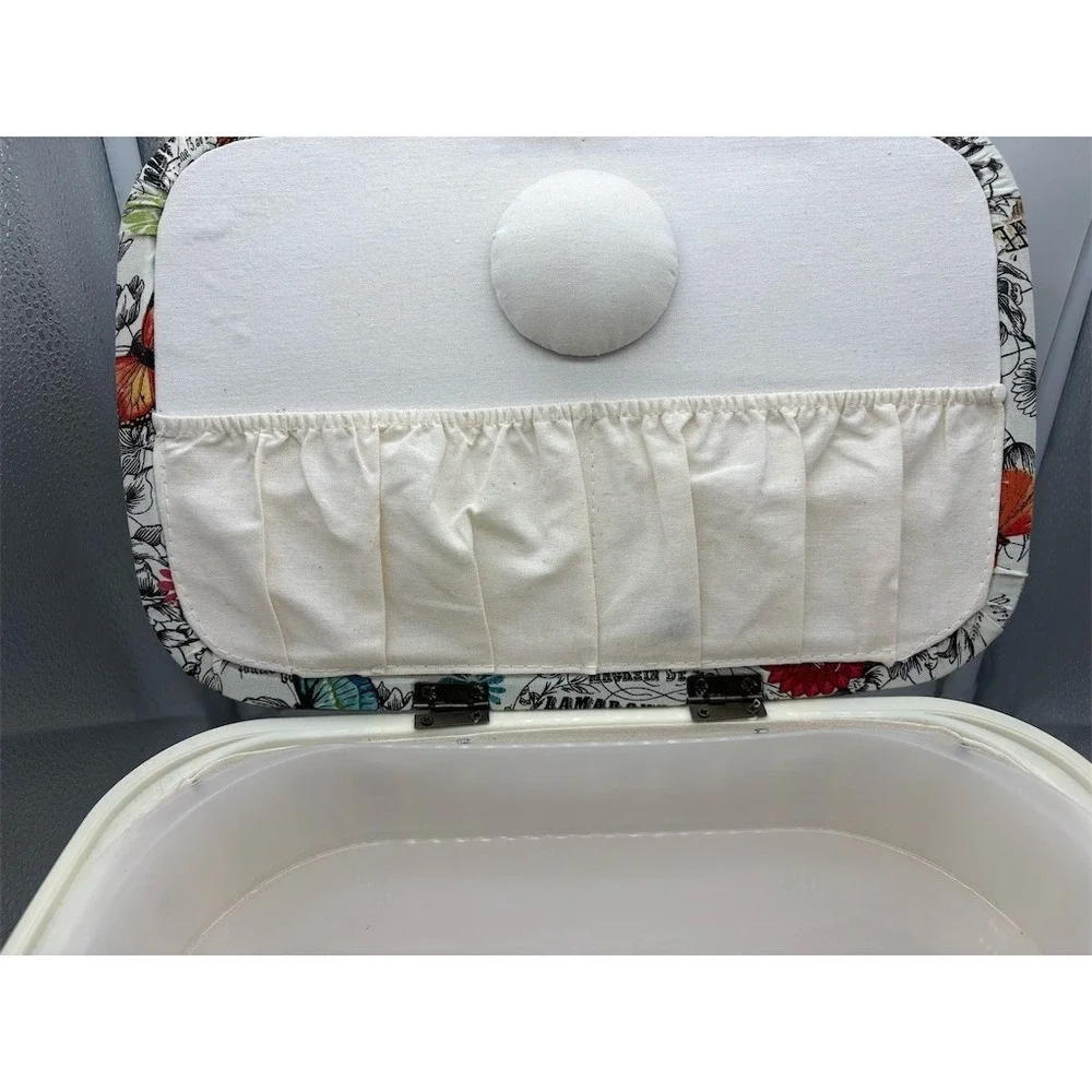Unbranded Sewing Basket Organizer Box w/ Handle Floral Butterfly Print Lot